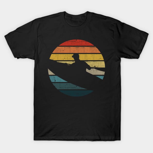 Canoeing Silhouette On A Distressed Retro Sunset print T-Shirt by theodoros20